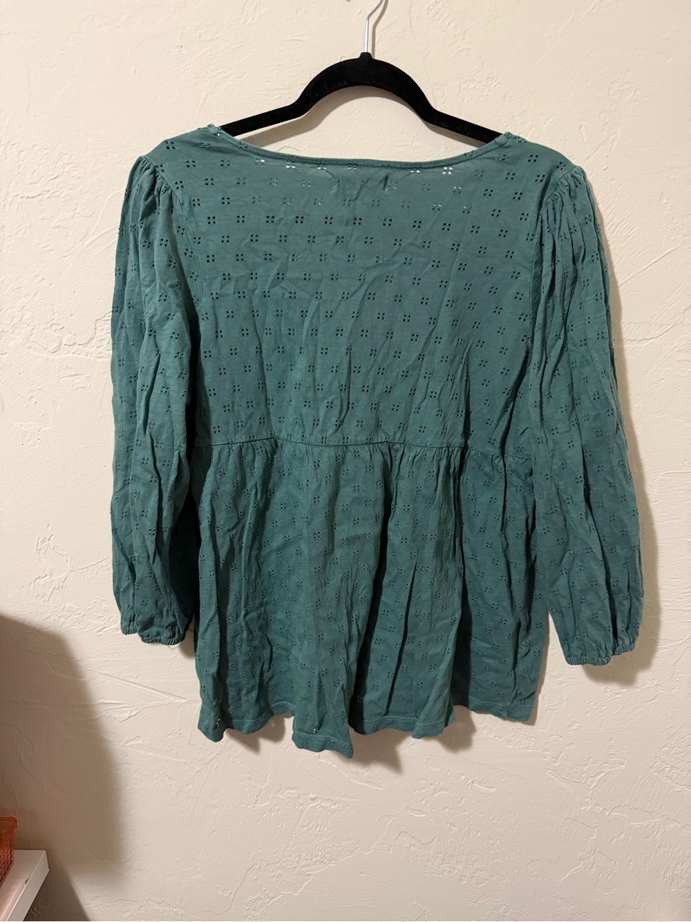 Lucky Brand Teal Eyelet V-Neck Peasant Tunic - Picture 2 of 3